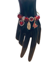 Load image into Gallery viewer, Red Virgencita Butterfly Heart Charm Bracelet