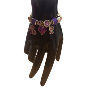 Purple Double Butterfly Heart Charm Bracelet